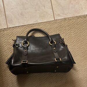 Chic Black Leather Tote with Gold Hardware